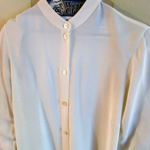 Michael Kors Blouse Cream White Crepe Hi Low Long Sleeve Full Cut Size 0 or XS - Picture 2 of 7